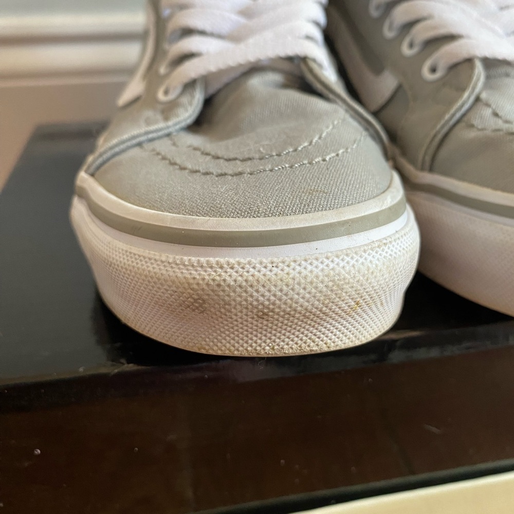 High Top Canvas Vans in Light Gray with White Accents - Picture 3 of 7